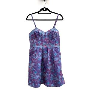 Free People Purple Floral Print Bustier Mini Dress